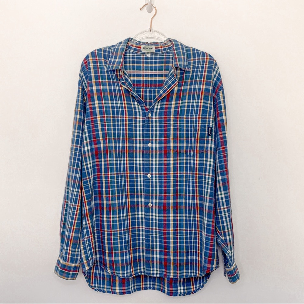 Vintage GUESS 90s blue plaid unisex shacket Large